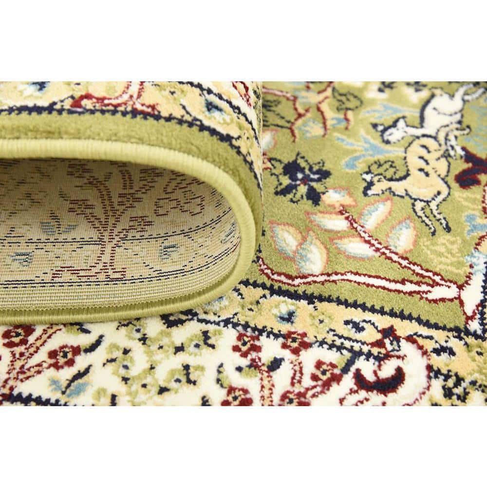Green Rectangular Persian-Style Stain-Resistant Area Rug