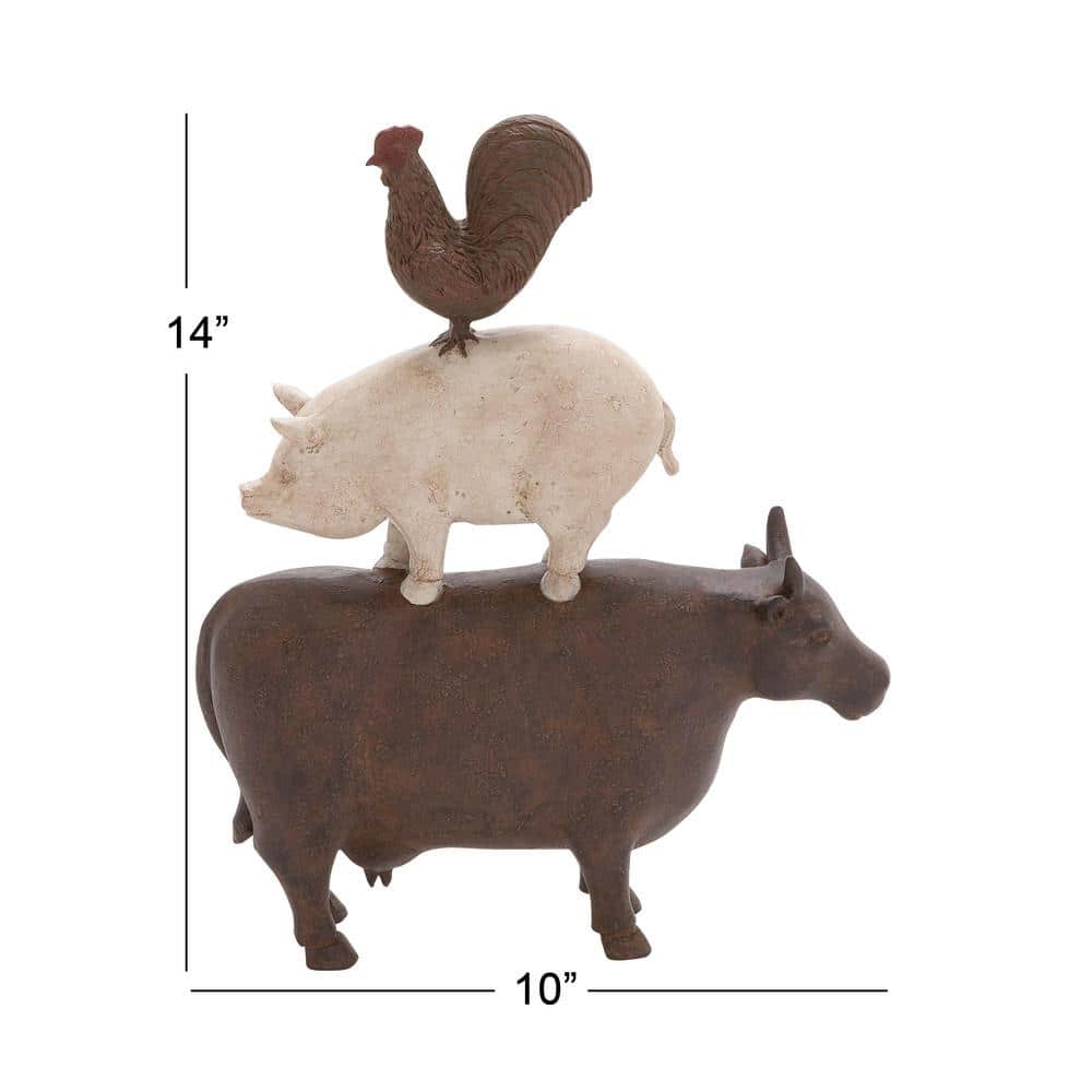 14" Brown and White Resin Farm Animal Stacked Sculpture