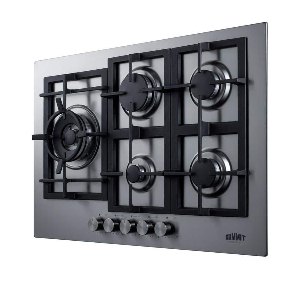 30" Stainless Steel 5-Burner Gas Cooktop with Cast Iron Grates