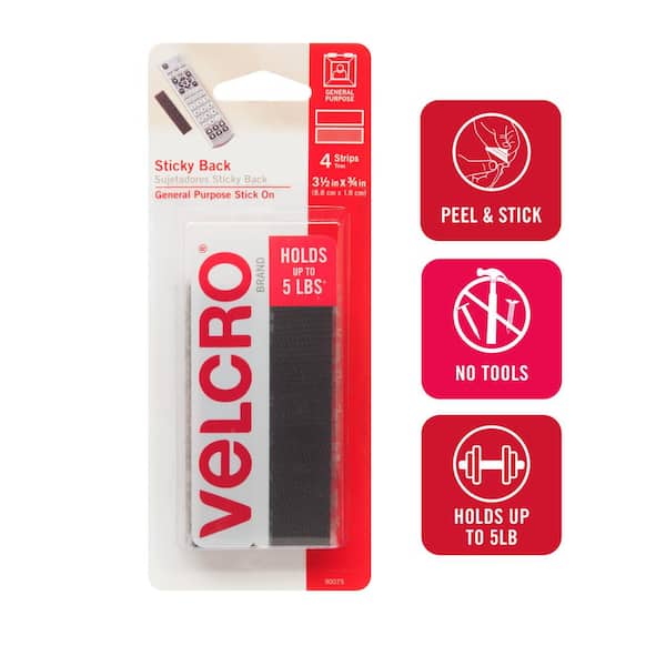 VELCRO Brand 3-1/2 in. x 3/4 in. Sticky Back Strips (4-Pack)