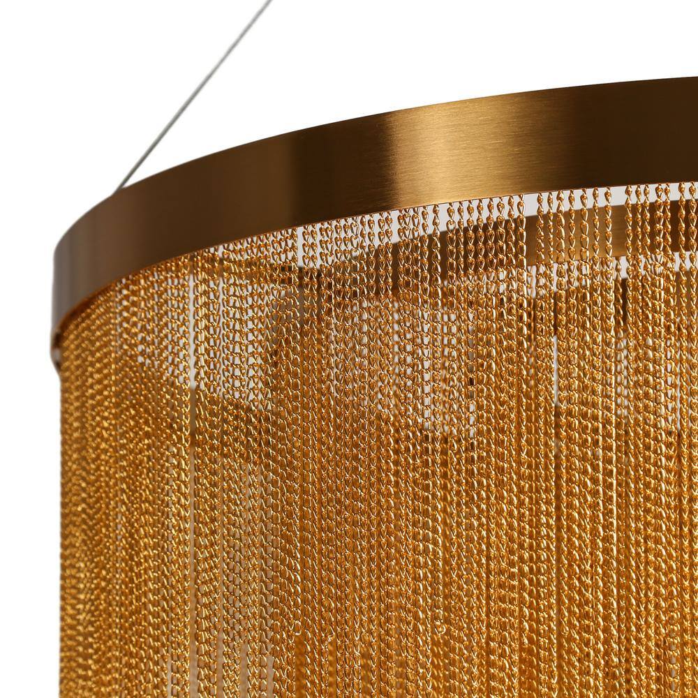 Gold 3-Tier Chain Tassel Drum Chandelier