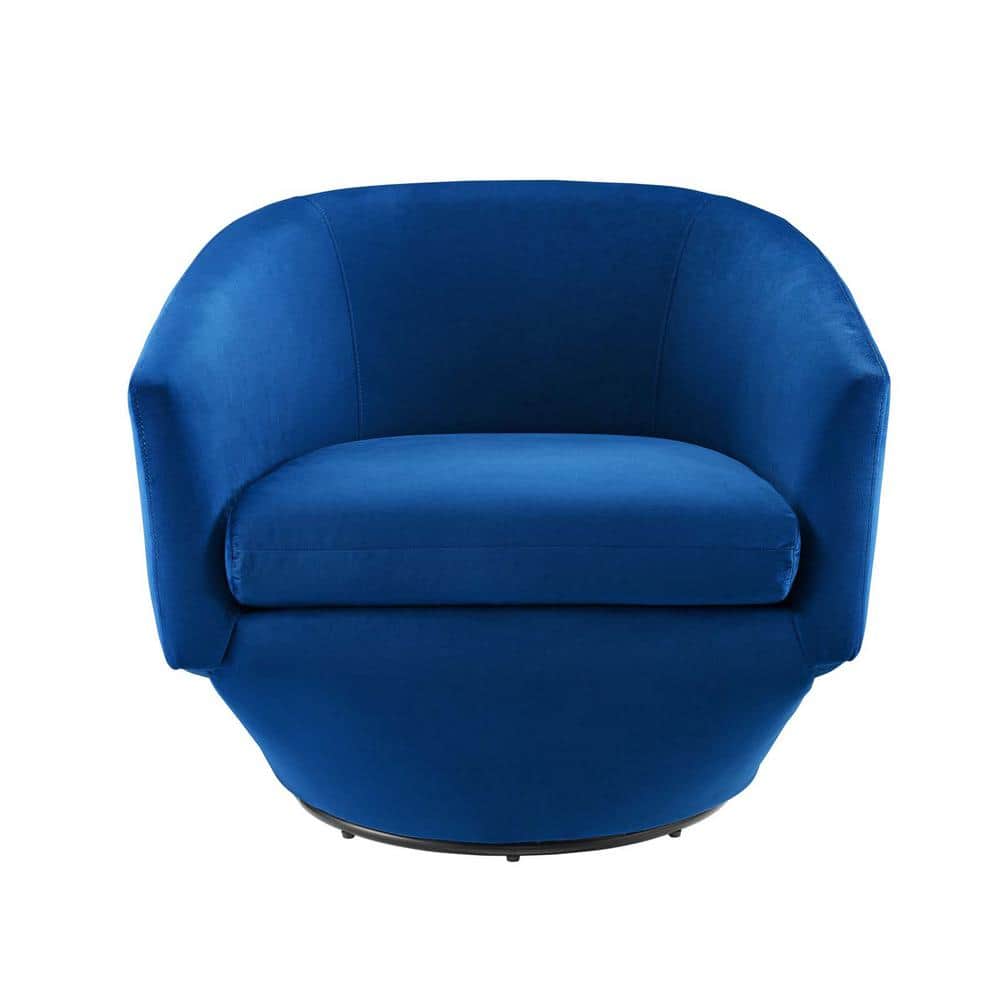 Navy Velvet Swivel Barrel Accent Chair with Matte Black Base