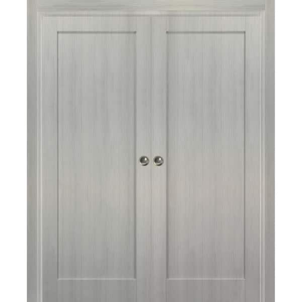 Sartodoors 72 in. x 96 in. Single Panel Gray Solid MDF Sliding Door with Double Pocket Hardware