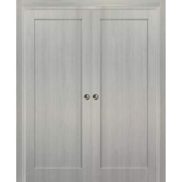 Sartodoors 48 in. x 96 in. Single Panel Gray Finished Solid MDF Sliding ...