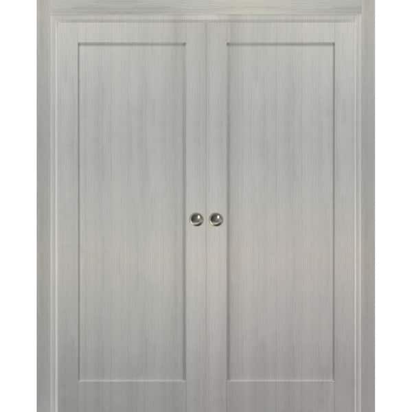 Sartodoors 48 in. x 80 in. Single Panel Gray Solid MDF Sliding Door with Double Pocket Hardware