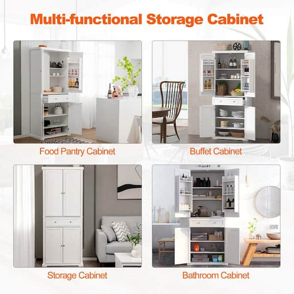 Costway Freestanding White Kitchen Pantry Storage Cabinet Buffet w/Hutch  Sliding Door & Drawer JV10122WH+ - The Home Depot