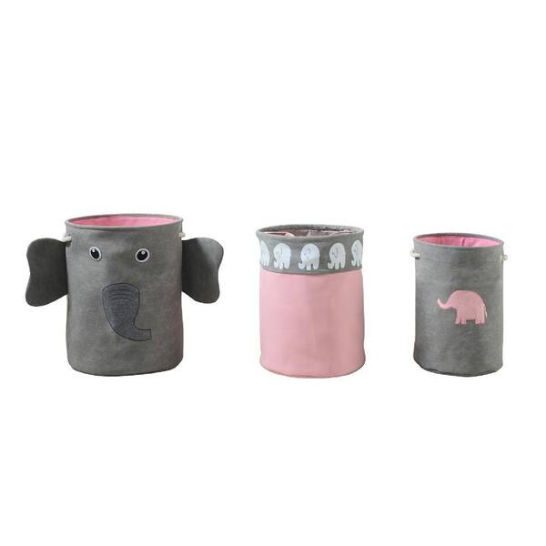 Unbranded Elephant 22 Gal. Storage Tote in Gray and Pink (3-Piece)