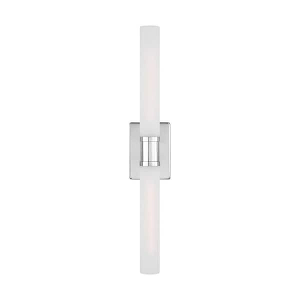 Generation Lighting Keaton 5 in. Large 2-Light Chrome Vanity Light with Satin Etched Glass Shades