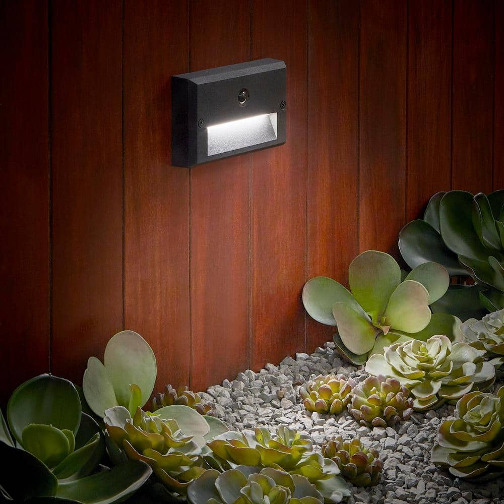 Millennium Black LED Motion Sensor Outdoor Stair Light with Frosted Lens