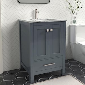 Anneliese 24 in. W x 21 in. D x 35 in. H Single Sink Freestanding Bath Vanity in Charcoal Gray with Carrara Marble Top