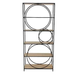 71 in. Tall Metal Stationary Black Circle Shelving Unit Bookcase with Black Metal Frame
