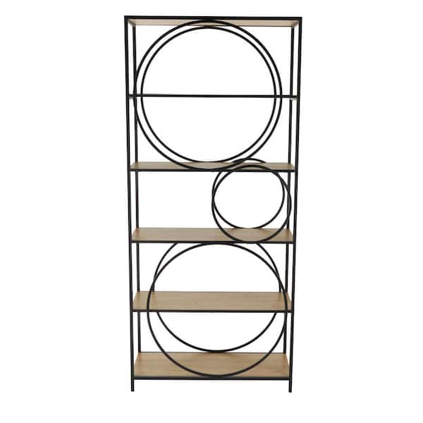 Litton Lane 71 in. Tall Black Metal Stationary  Circle Shelving Unit Bookcase with Black Metal Frame