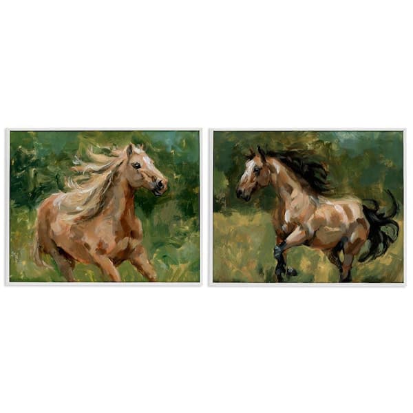 Stupell Industries Trotting Horse Visages by Victoria Barnes 2 Pieces White Framed Animal Giclee Art Print 24 in. x 30 in.