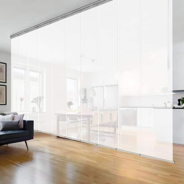 EMOH Pearly White 120 in.- 218 in. W x 94 in. L Adjustable 10-Panel Satin Nickel Double Rail Panel Track with 23.5 in. Slates