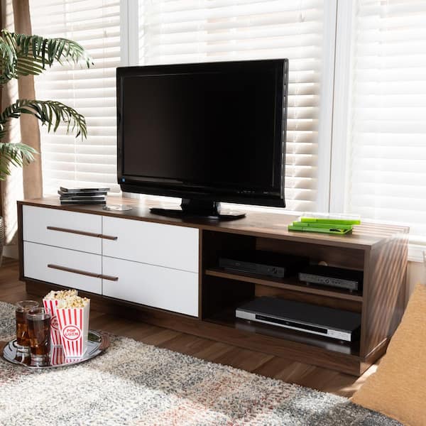 Baxton Studio Mette White and Walnut TV Stand 157 9527 HD The