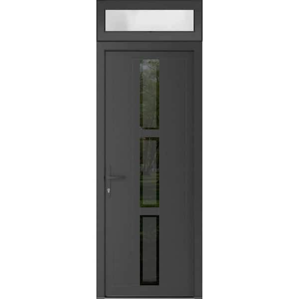 36 in. x 94 in. Right-hand/Inswing Mirrored Glass Antracite Grey Steel Prehung Front Door with Hardware