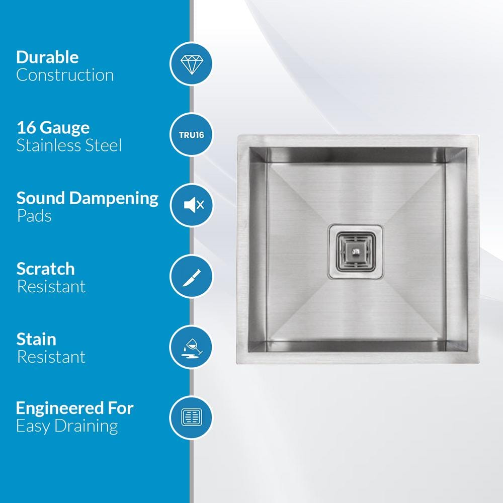 18-inch Square Single Bowl Stainless Steel Undermount Bar Sink