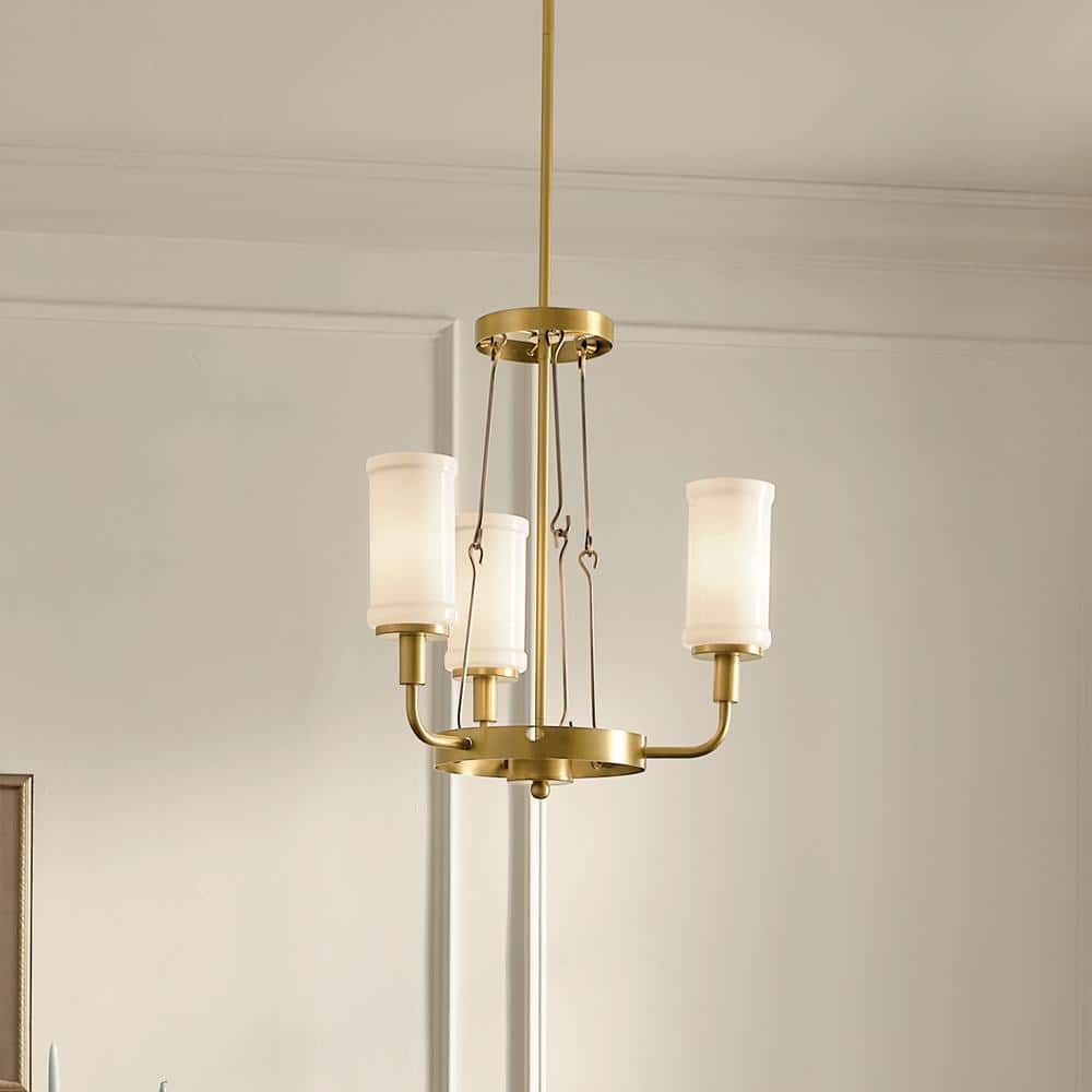 Natural Brass Mini Chandelier with Opal Glass Shades