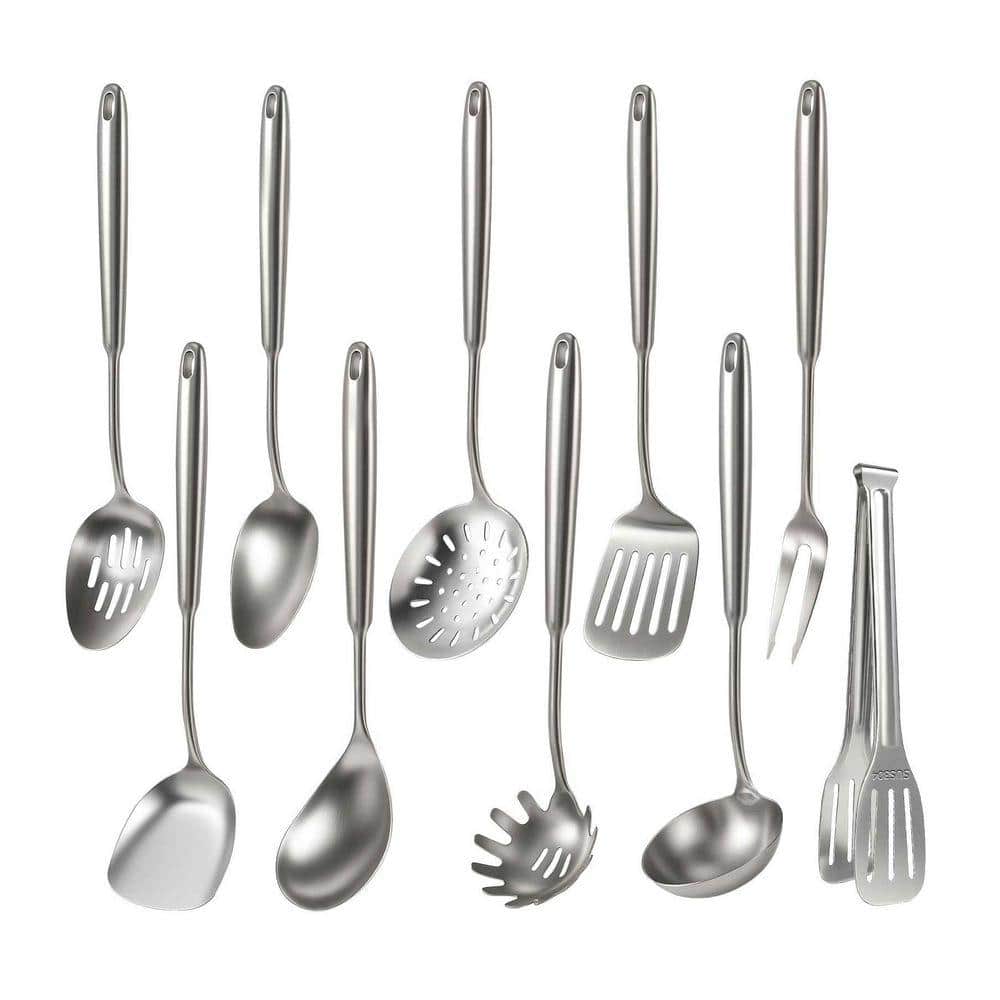 JFVKAF 10-Piece Silver Stainless Steel Kitchen Utensils Set with