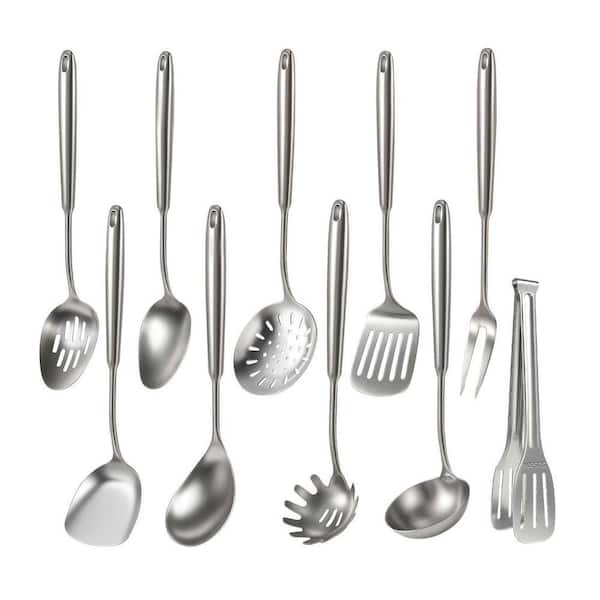 10-Piece Silver Stainless Steel Kitchen Utensils Set with Ergonomic Handles Dishwasher Safe Accessory Set