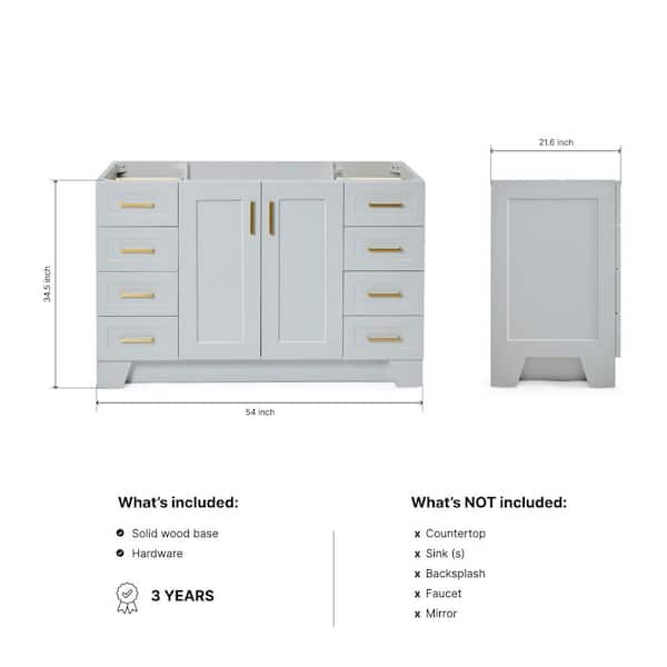 Taylor 54 in. W x 21.5 in. D x 34.5 in. H Freestanding Bath Vanity Cabinet Only in Gray