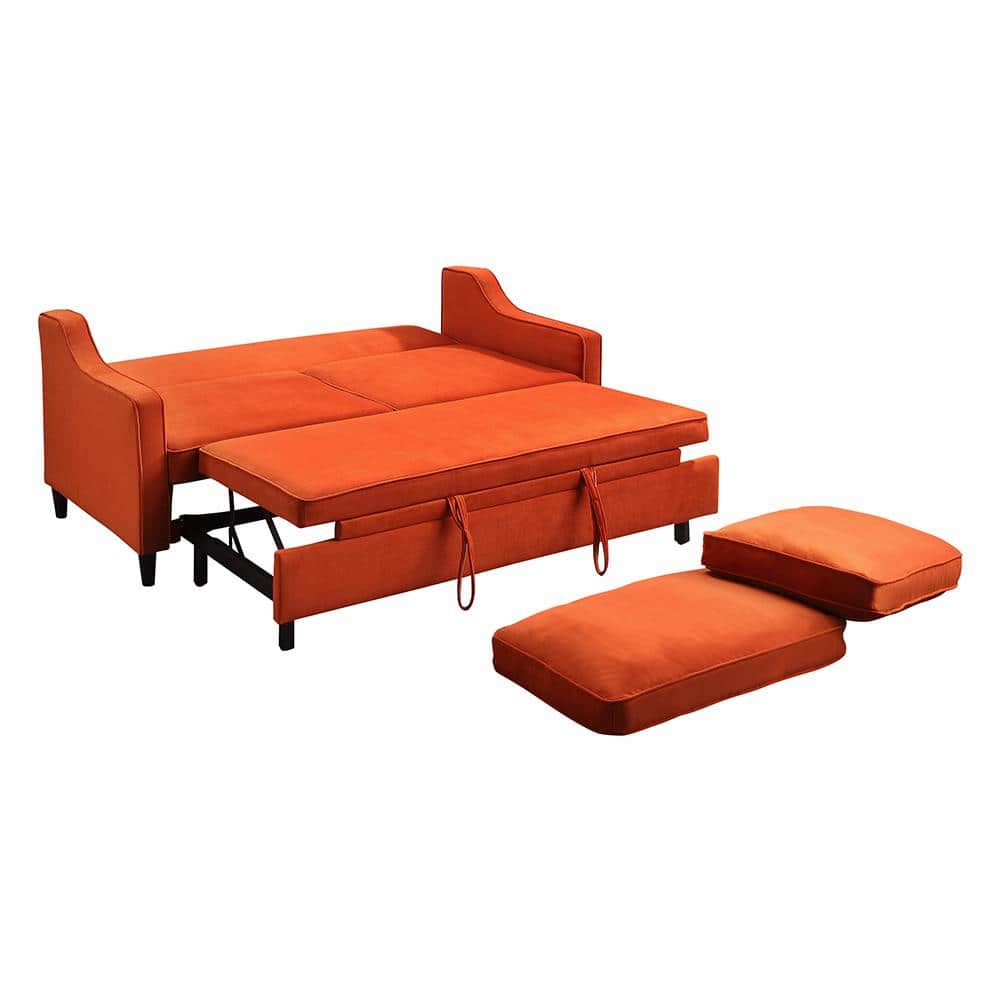 Pumpkin Velvet 71.5" Contemporary Sleeper Sofa with Removable Cushions
