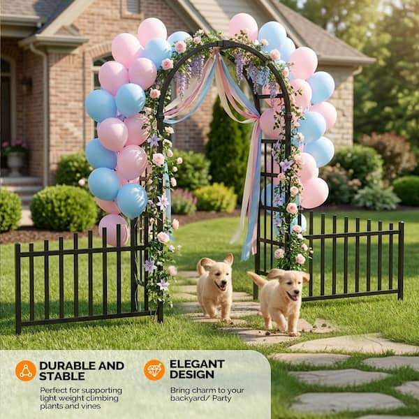 Karl home 91 in. x 144 in. Garden PVC Arbor with Fences in Black