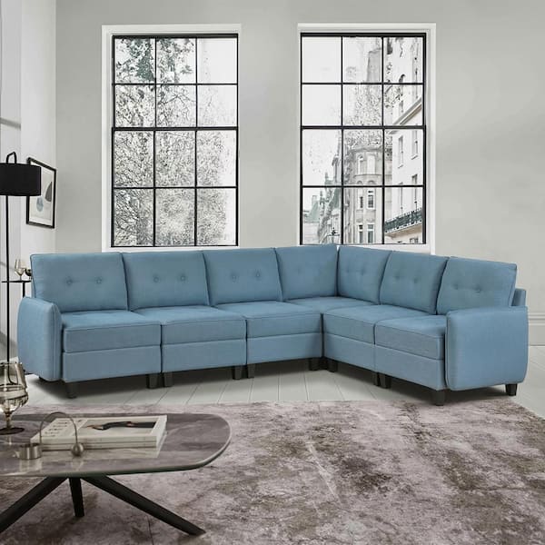 Lazzara Swallowtail 86 in. Pillow Top Arm 6-Piece Fabric
