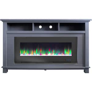 Winchester 57.8 in. Freestanding Electric Fireplace TV Stand in Slate Blue with Crystal Rock Display