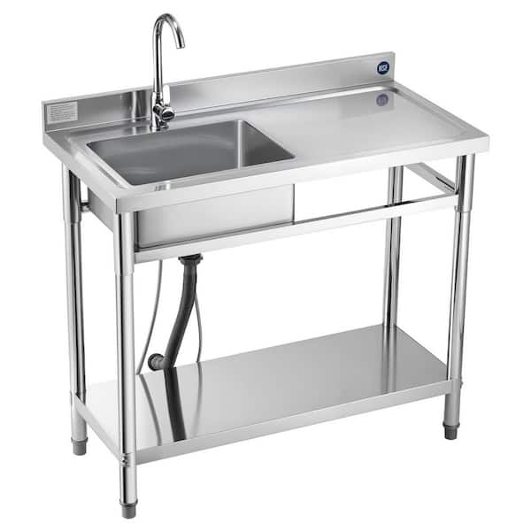 Stainless Steel Utility Sink, 1 Compartment Free Standing Small Sink w/Workbench Faucet and legs, 39.4 x 19.1 x 37.4 in.