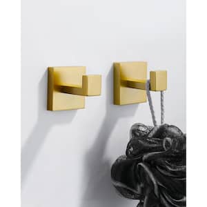 2-Pieces Wall-Mounted J-Hook Stainless Steel Bathroom Robe/Towel Hook in Gold