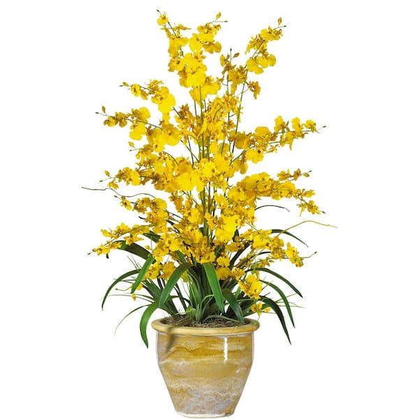 Nearly Natural 32 in. Artificial Triple Dancing Lady Silk Flower Arrangement in Yellow