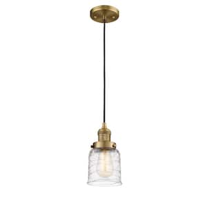 Bell 1-Light Brushed Brass Bowl Pendant Light with Deco Swirl Glass Shade