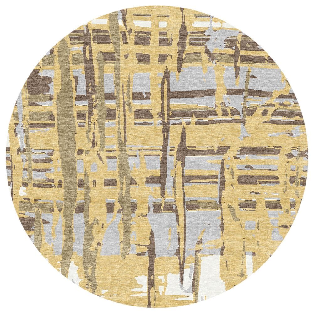 Chantille Machine Washable Indoor/Outdoor Abstract ACN2989 Gold 8 ft. x 8 ft. Round Rug price history on PriceWatchPro