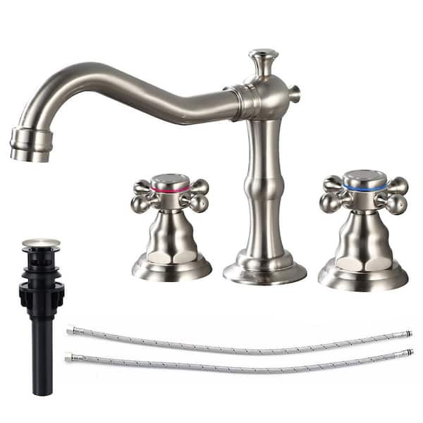 2 Handles 8 in. Widespread Bathroom Faucet 3-Hole Bathroom Sink Faucet With Pop-up Drain in Brushed Nickel