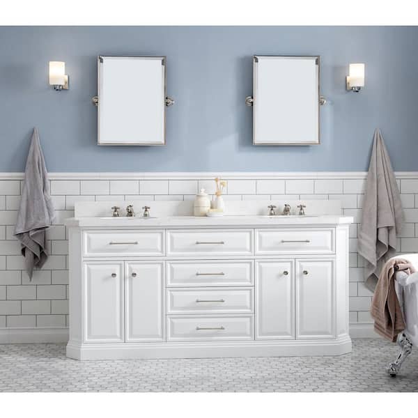 Palace 72 in. W x 22 in. D x 34 in. H Double Sink Bath Vanity in Pure White with Carrara White Quartz Top