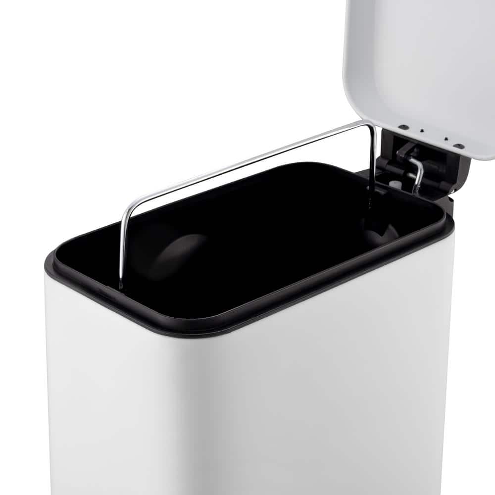 Matte White Stainless Steel Slim Step-On Trash Can Set
