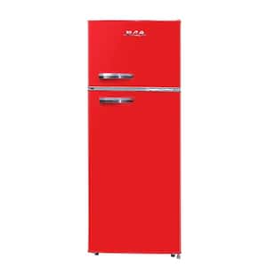 21.5 in. 7.5 cu.ft. Retro Mini Refrigerator in Cherry Red with Top Freezer and Chrome Handles