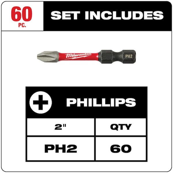 SHOCKWAVE Impact Duty 2 in. Phillips #2 Alloy Steel Screw Driver Bit Set (60-Pack)