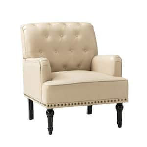 Venere Classic Beige Button-tufted Armchair with Turned Legs and Nailhead Trims