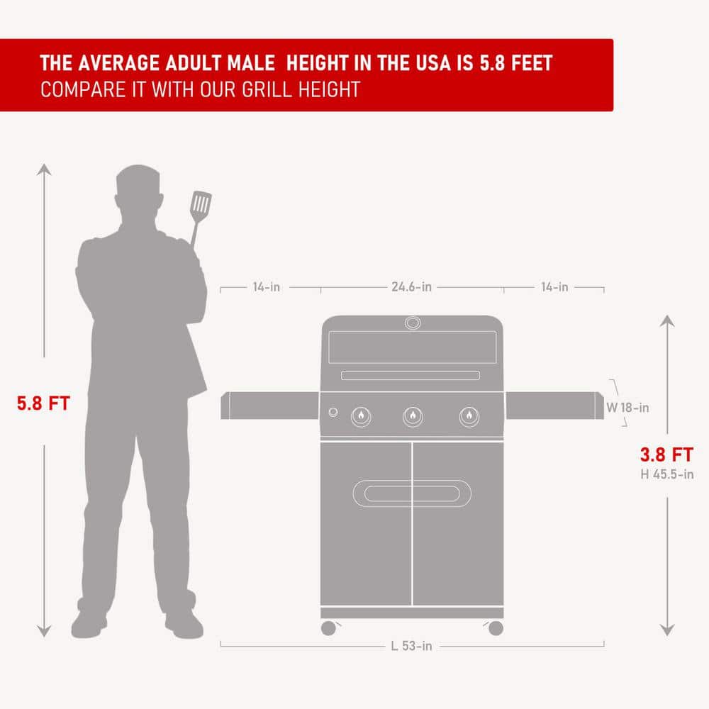 Mesa Black Stainless Steel 3-Burner Propane Gas Grill with Side Burner