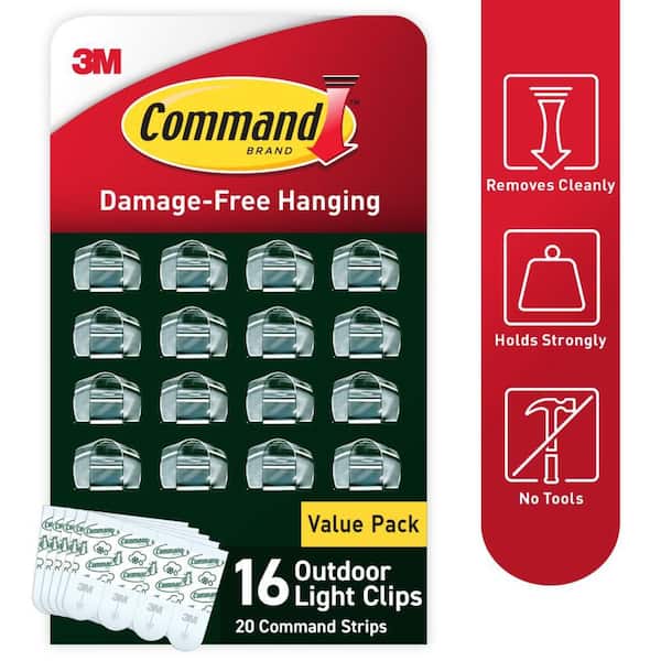 Clear Outdoor Light Clips (16 Clips, 20 Command Strips)