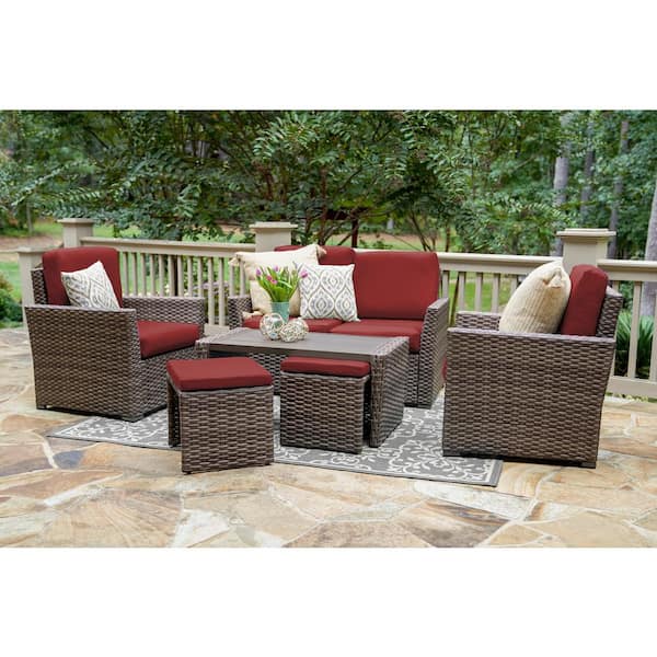 Leisure Made Newton 6-Piece Wicker Patio Conversation Set with Red Polyester Cushions