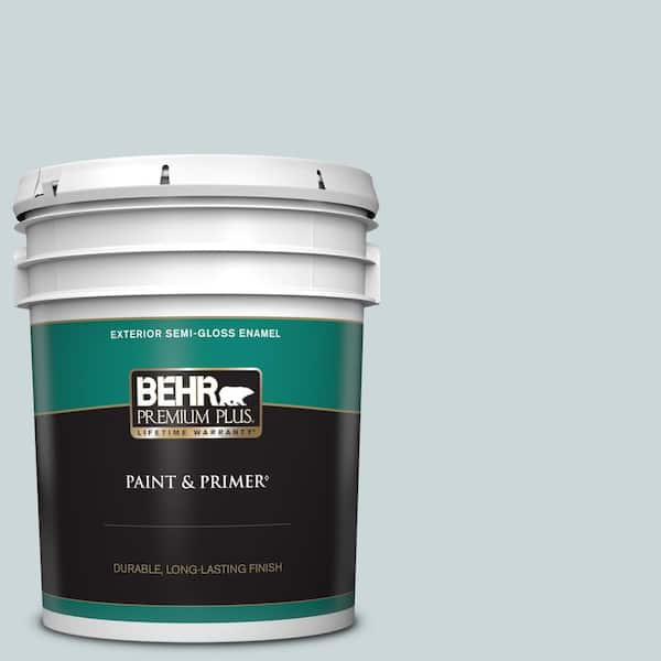 BEHR PREMIUM PLUS 5 gal. #740E-2 Misty Surf Semi-Gloss Enamel Exterior Paint & Primer