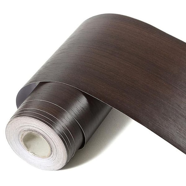4 in. x 32.6 ft. PVC Waterproof Drywall Wood Grain Wallpaper Border for Bathroom Mirror Wall Decor, Brown
