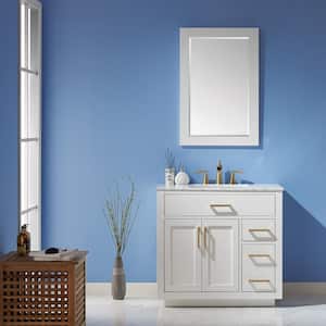 Ivy 36 in. Single Bathroom Vanity Set in White and Carrara White Marble Countertop with Mirror