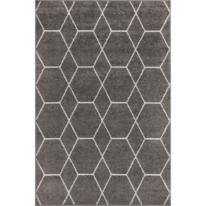 Trellis Frieze Dark Gray/Ivory 4 ft. x 6 ft. Geometric Area Rug