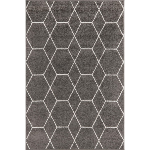 StyleWell Trellis Frieze Dark Gray/Ivory 4 ft. x 6 ft. Geometric Area Rug