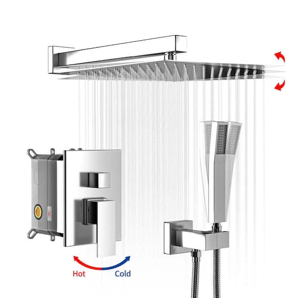 UPIKER Dual Wall Mount Shower Head with 1.8 GPM 10 in. Rain Fixed Shower System with Rough-in Valve in Chrome