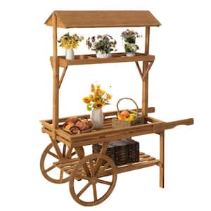 Wooden 3-Tier Rolling Table Cart With 2-Wheels for Home Decor, Display Rack, Lemonade stand, Food Stand, or Tea Stall